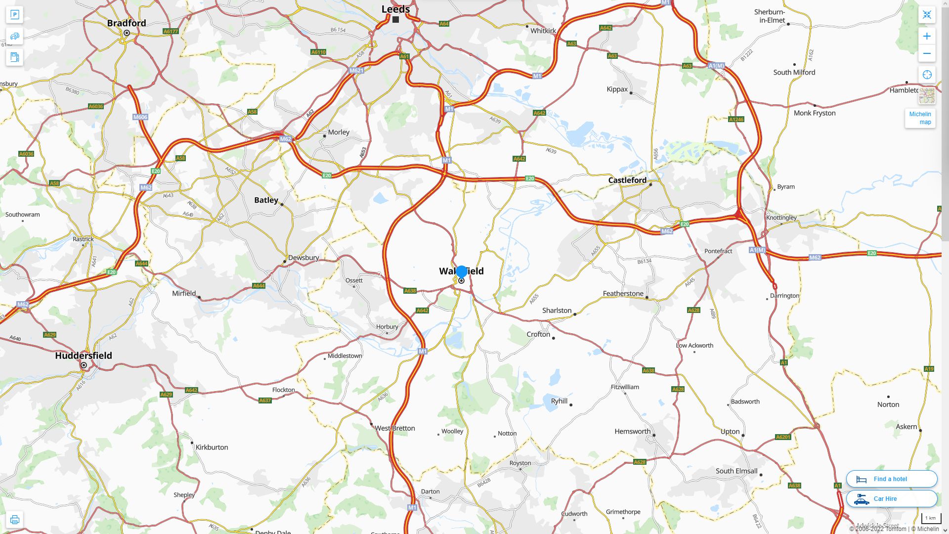 Wakefield Royaume Uni Autoroute et carte routiere